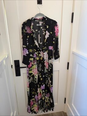 Zara Black Floral Dress with Yellow, Pink & White Blooms